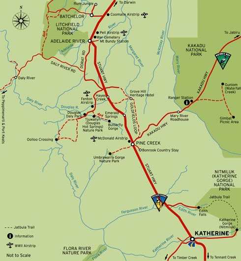 Map of Darwin to Alice Springs | this Adelaide River section going on the Stuart Highway to Katherine  - Credits NTTourism Commission