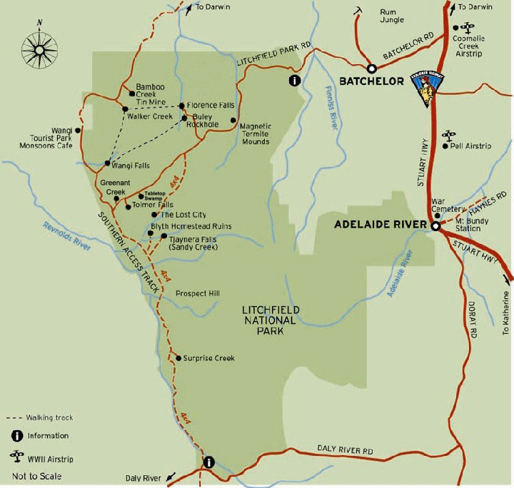 Map of Litchfield National Park around 90 minutes driving time from Darwin Northern Territory Australia - Credit NTTC