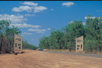 Arnhem Highway entrance and information  stand to Kakadu - sometimes there are booklets there like when marg and myself went| NTTC2498