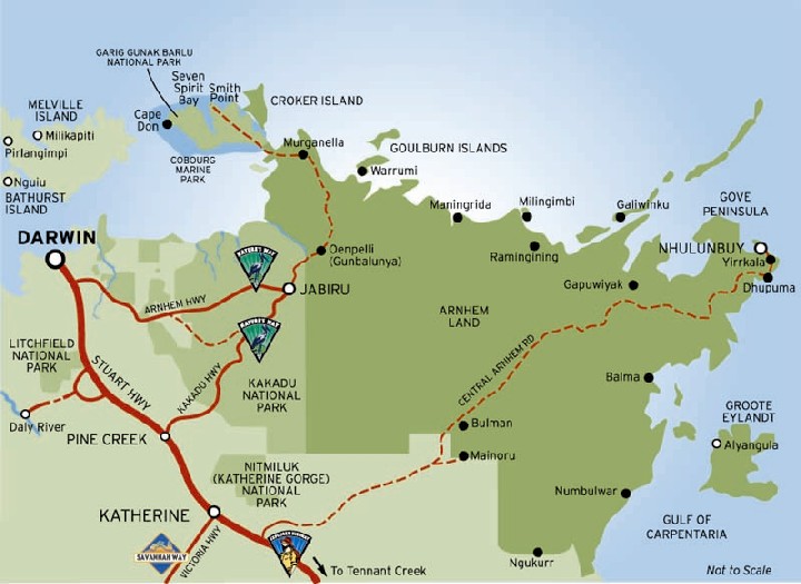 Map of Arnhem Land ( Arnhemland ) and the east side of the Top End of Northern Territory Australia