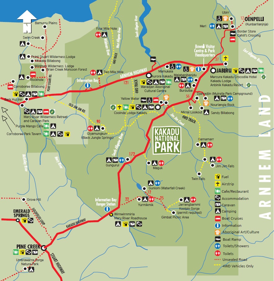 Map of Kakadu, Kakadu National Park iconic destinations and campgrounds | Credits NTTC, TourismTopEnd and Parks Australia