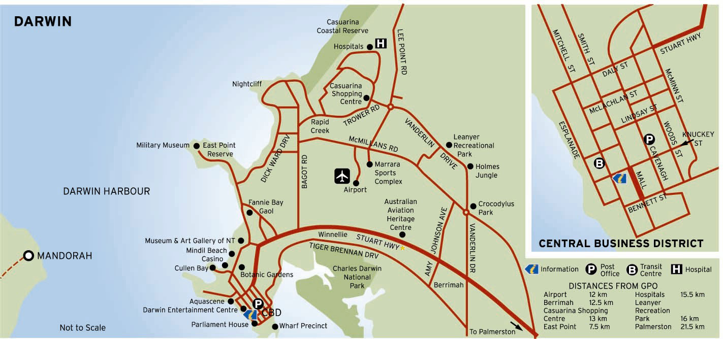 Map of Darwin | Map of inner city of Darwin | Northern Territory maps  | Australia - Credit Northern Territory Tourist Commission