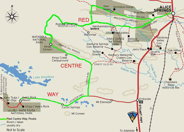 Map of Australia's Outer Mereenie Loop on the Red Centre Way from Alice Springs |  credits NTTC
