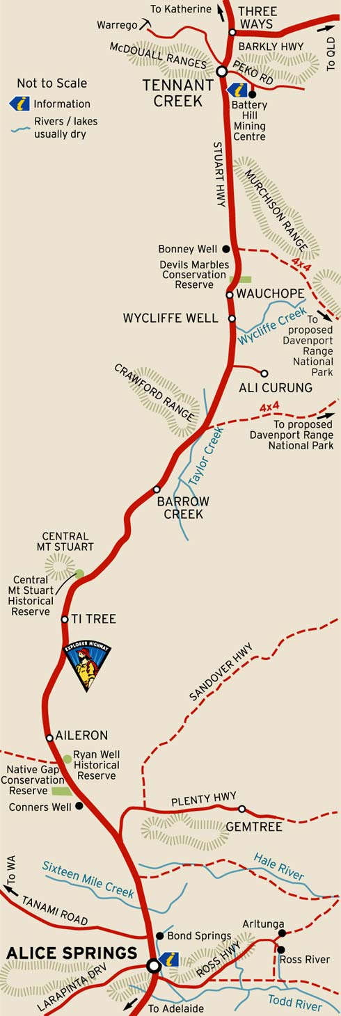 Map of Darwin to Alice Springs | this section going on the Stuart Highway Tennant Creek to ALice Springs - Credits NTTourism Commission