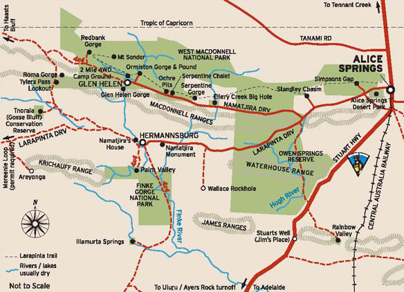 Map of the West MacDonnell Ranges | Credits NTTC 